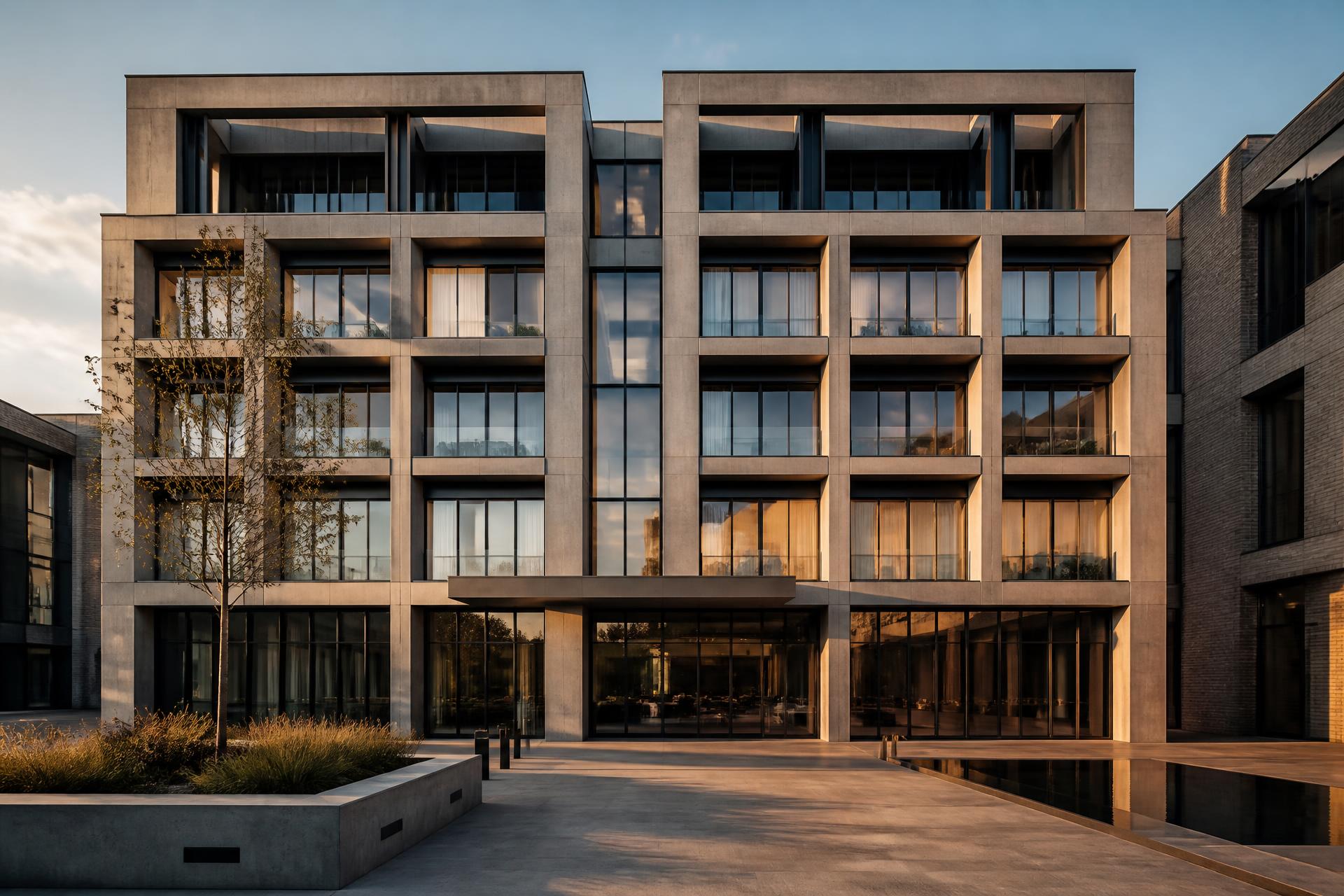 Zeitgenössische Architektur — modernes Wohn- und Geschäftsgebäude im Ruhrgebiet